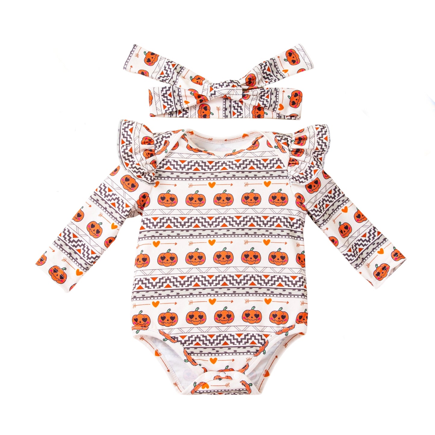 Baby Bodysuit Cartoon Pumpkin Long Sleeve Onesie with Accessories 2-Piece Set Baby Crawling Suit Party Outfit