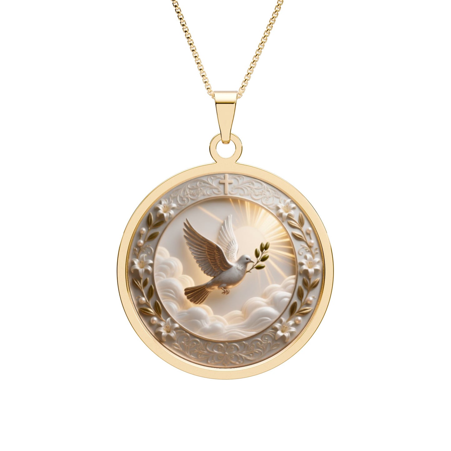 Dove of Peace Round Border Photo Pendant | Memorial Necklace