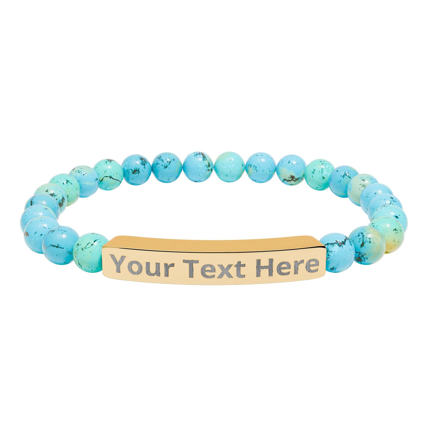 Engravable Natural Stone Stretch Bracelet — Personalized Bar Bead Bracelet