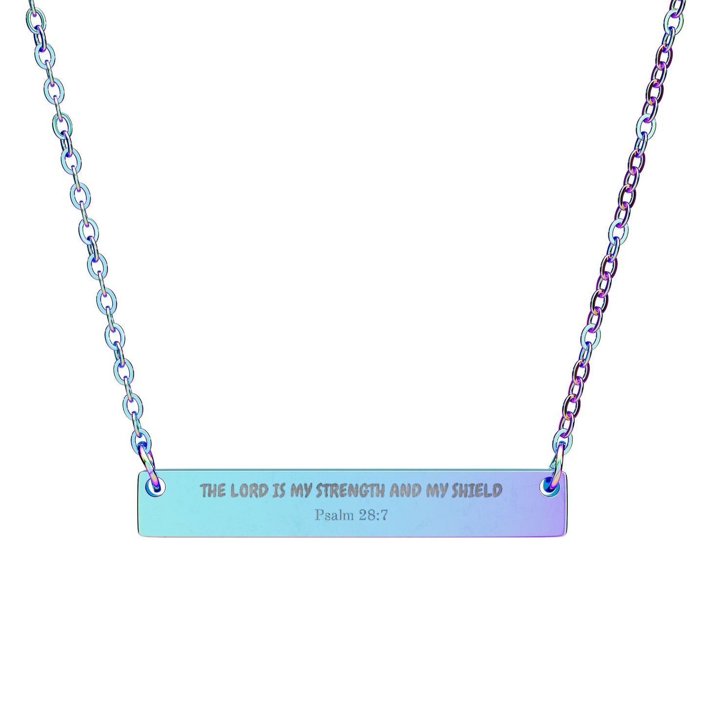Engravable Horizontal Bar Necklace — The Lord is My Strength Name Plate Pendant (Silver or Rose Gold)