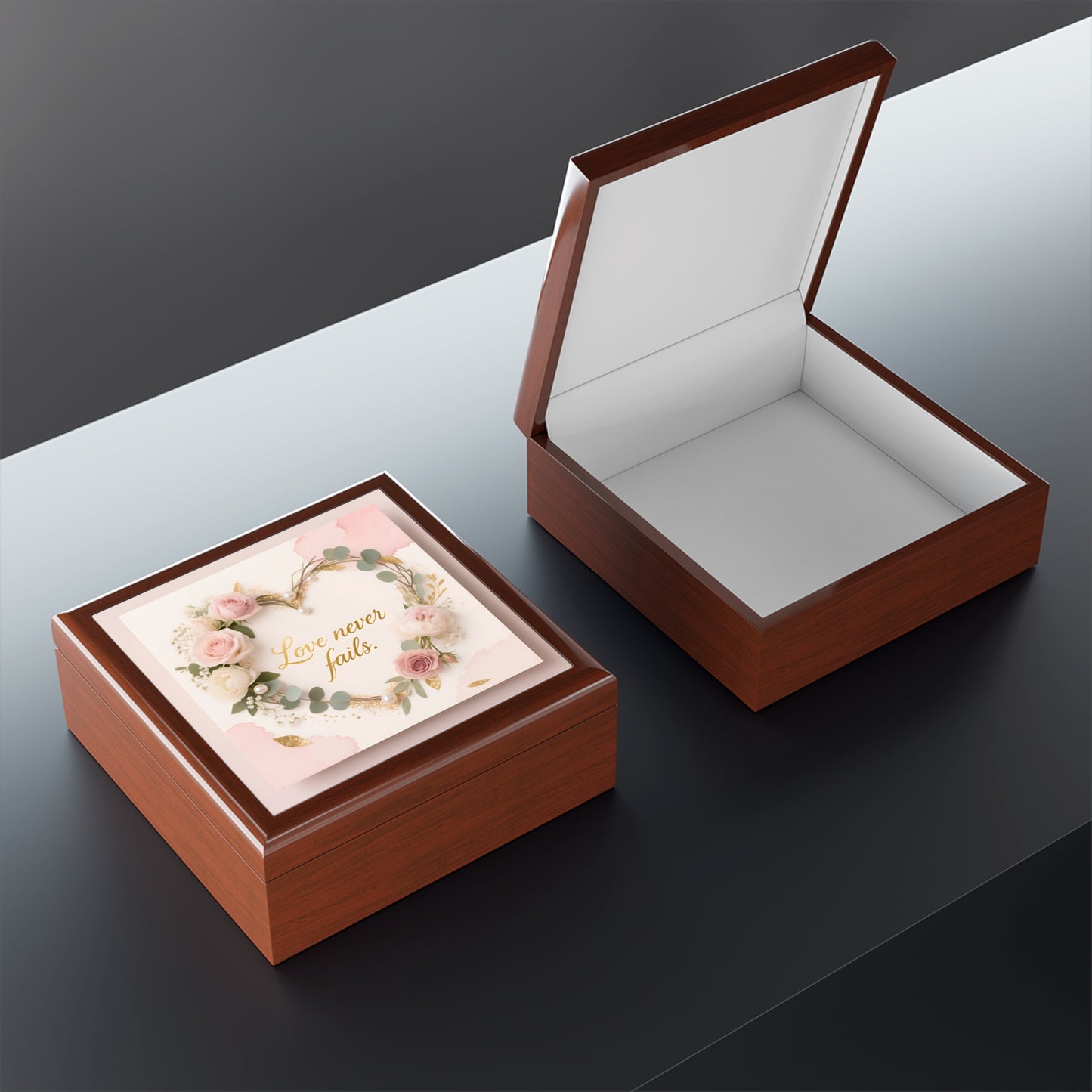 Jewelry Box - 'Love Never Fails' Floral Keepsake Box (Romantic Gift)