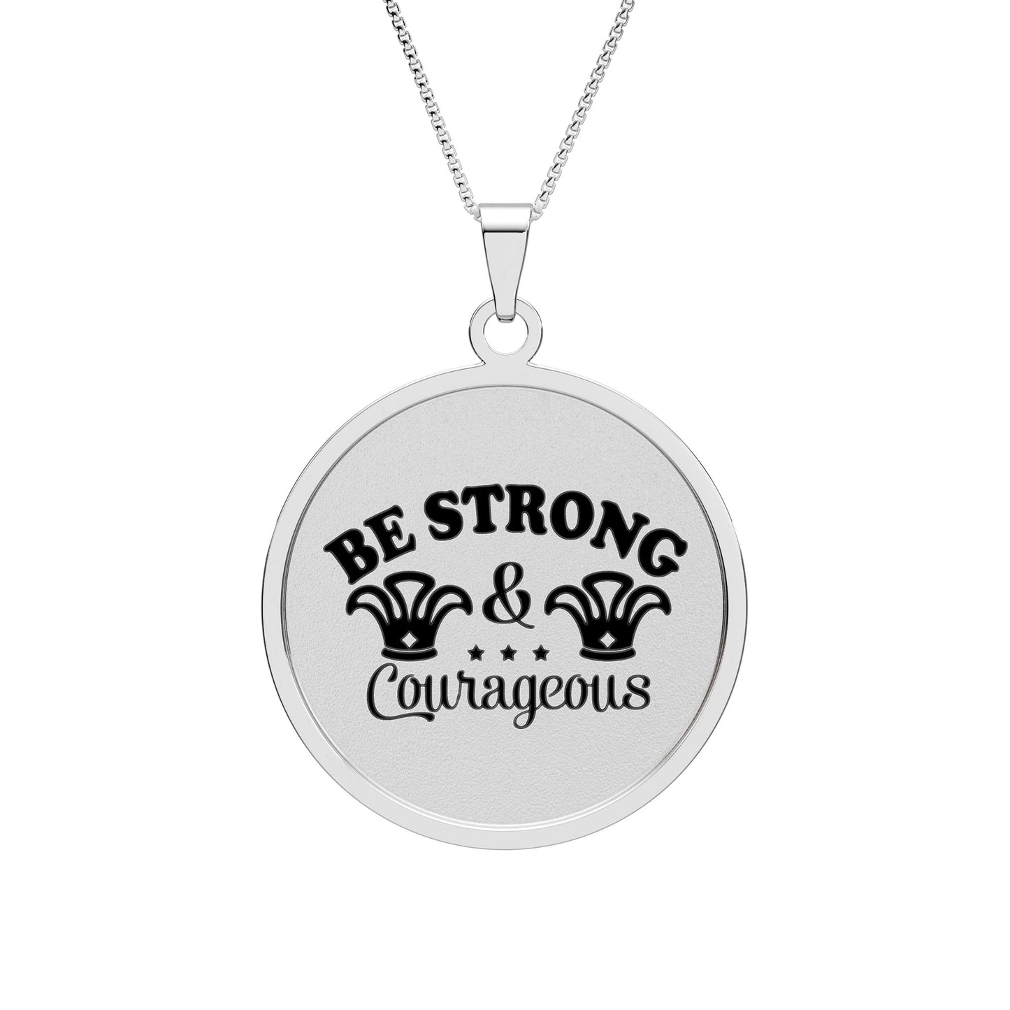 Be Strong & Courageous Round Photo Pendant Necklace Sterling Silver