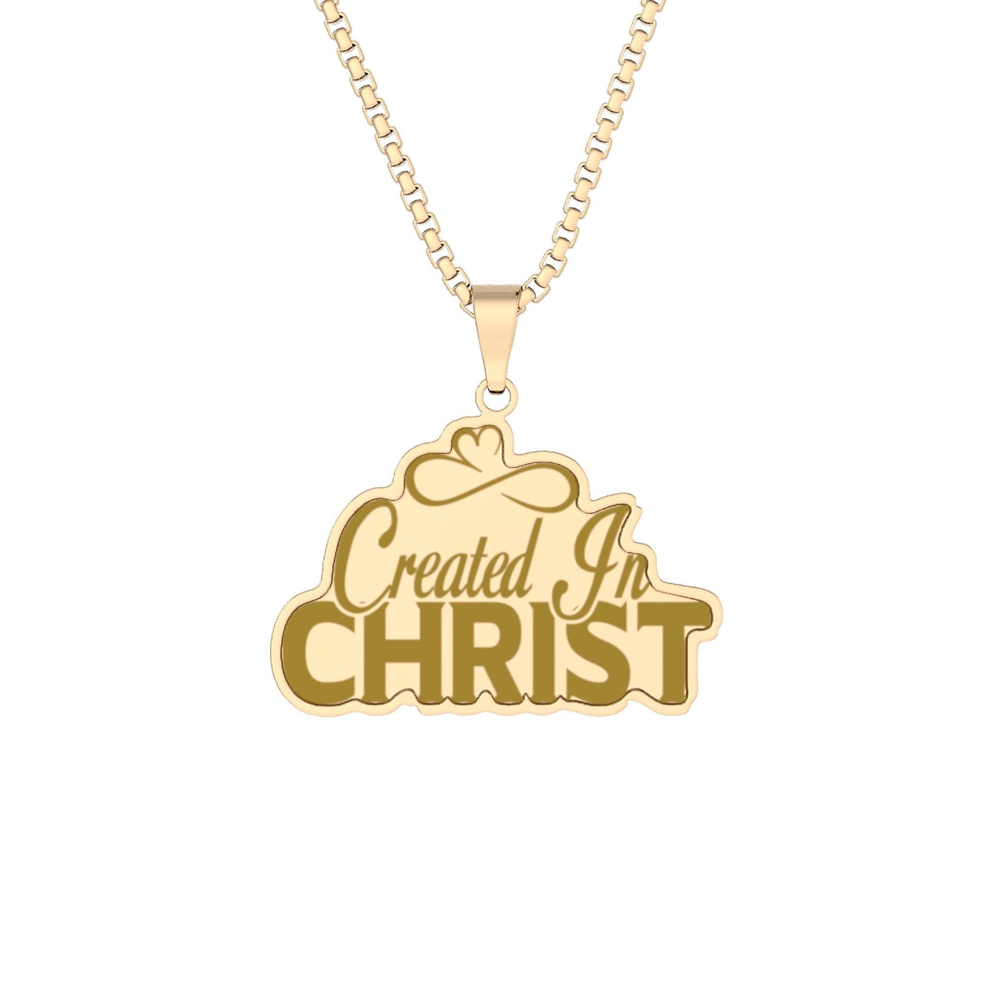 Custom Cut Photo Pendant — "Created In Christ" Personalized Faith Necklace (Gold or Silver)