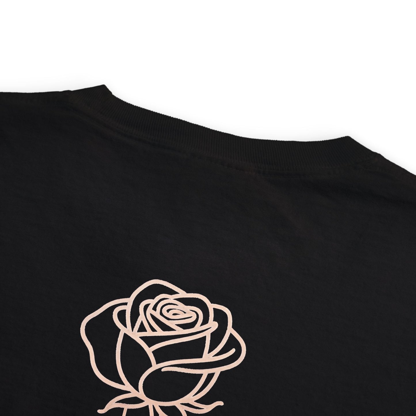 Garment-Dyed Pocket Tee — Rose Line-Art Back Design