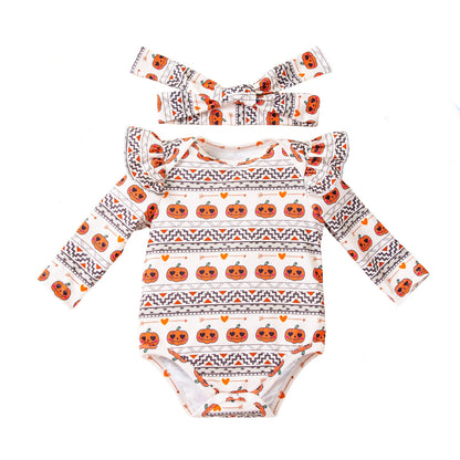 Baby Bodysuit Cartoon Pumpkin Long Sleeve Onesie with Accessories 2-Piece Set Baby Crawling Suit Party Outfit
