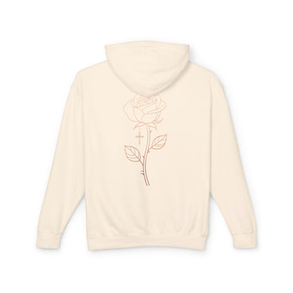 Lightweight Rose Line Hoodie — Subtle Single-Line Floral Design