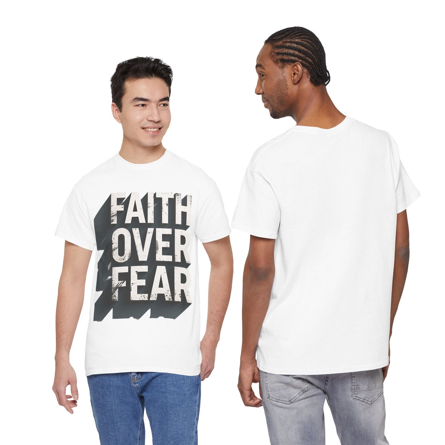 Faith Over Fear Cotton Tee — Distressed Inspirational Graphic