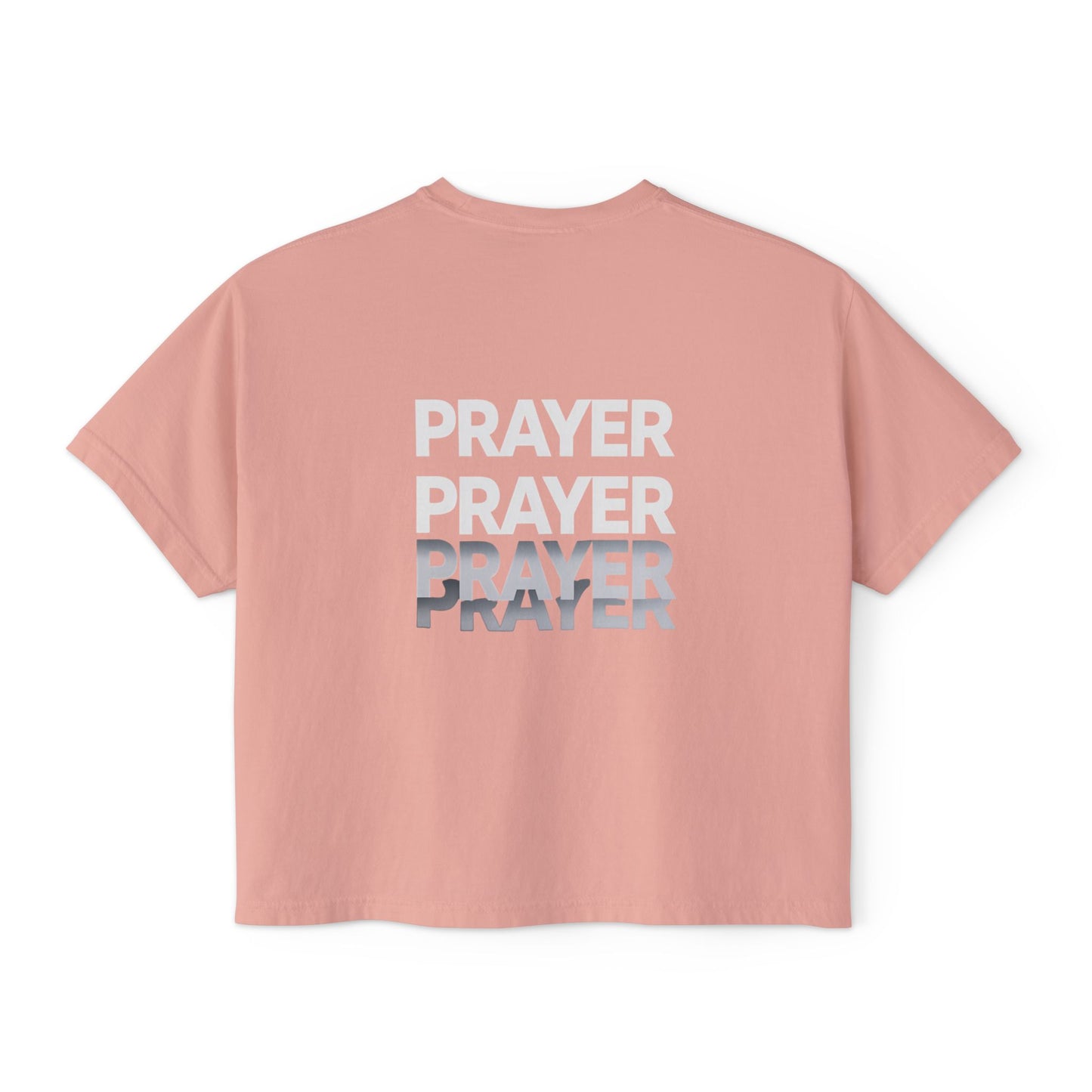 Prayer Boxy Tee — Women's Spiritual Graphic Top (Prayer Repeated Design)