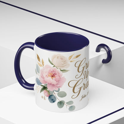 Grace Upon Grace Floral Coffee Mug — John 1:16 Scripture Accent Mug