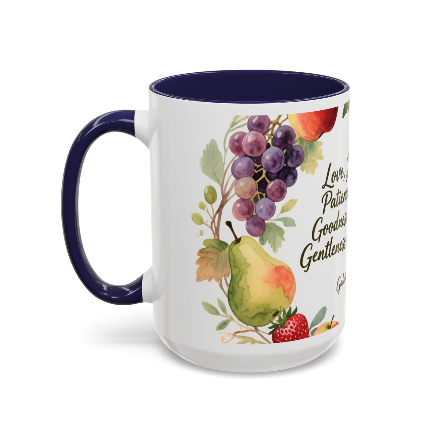 Christian Fruit of the Spirit Accent Coffee Mug — Galatians 5:22-23 Floral Scripture Design (11/15oz)