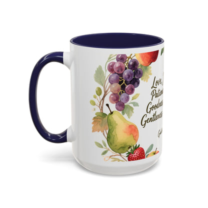 Christian Fruit of the Spirit Accent Coffee Mug — Galatians 5:22-23 Floral Scripture Design (11/15oz)