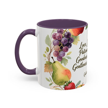 Christian Fruit of the Spirit Accent Coffee Mug — Galatians 5:22-23 Floral Scripture Design (11/15oz)