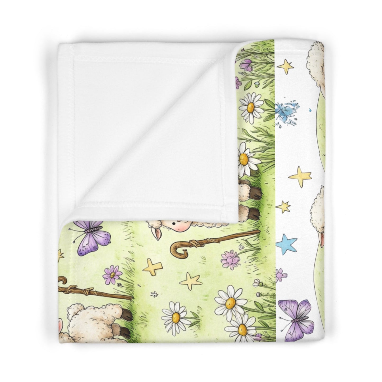 Baby Blanket - Pastel Lambs & Butterflies Soft Fleece Nursery Throw
