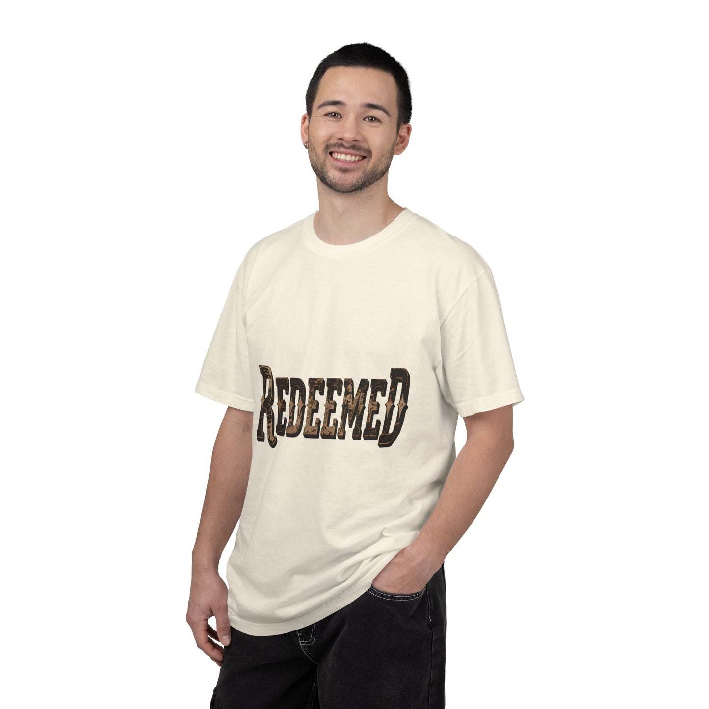 Garment-Dyed Statement Tee — Bold Single-Word Typographic Front