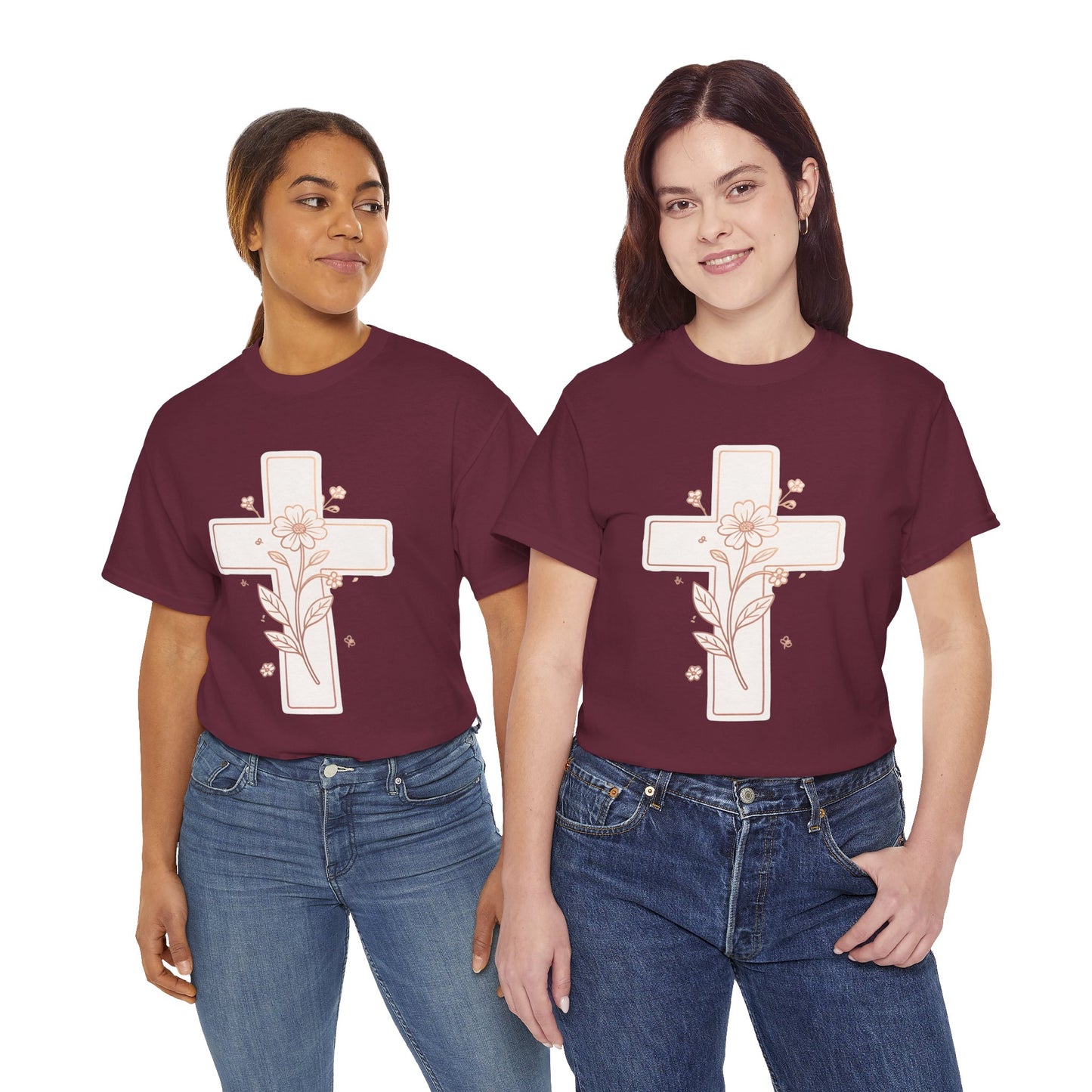 Floral Cross Tee — Delicate Bloom Christian T-Shirt