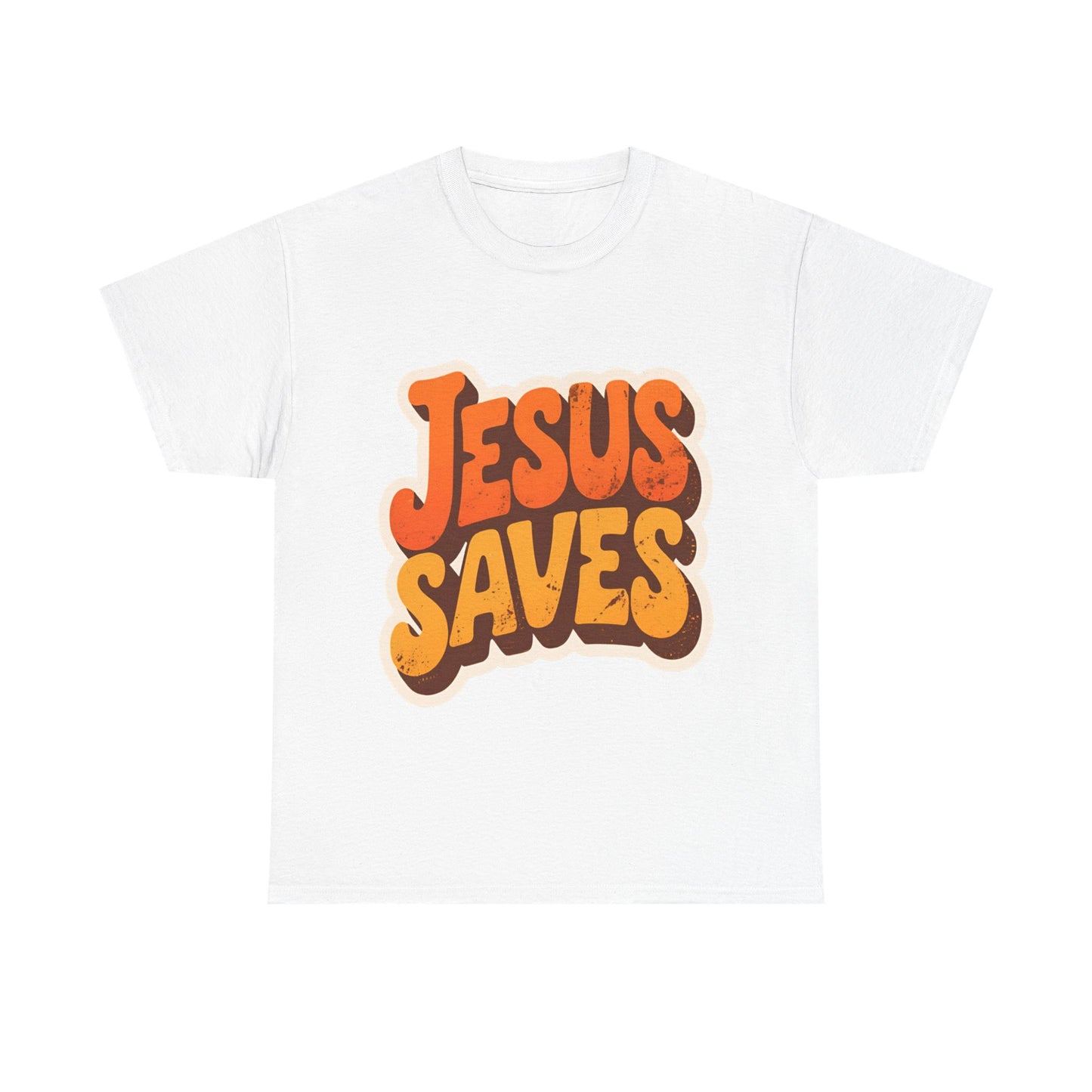 Jesus Saves Retro Tee — Bright Sunset Faith T-Shirt