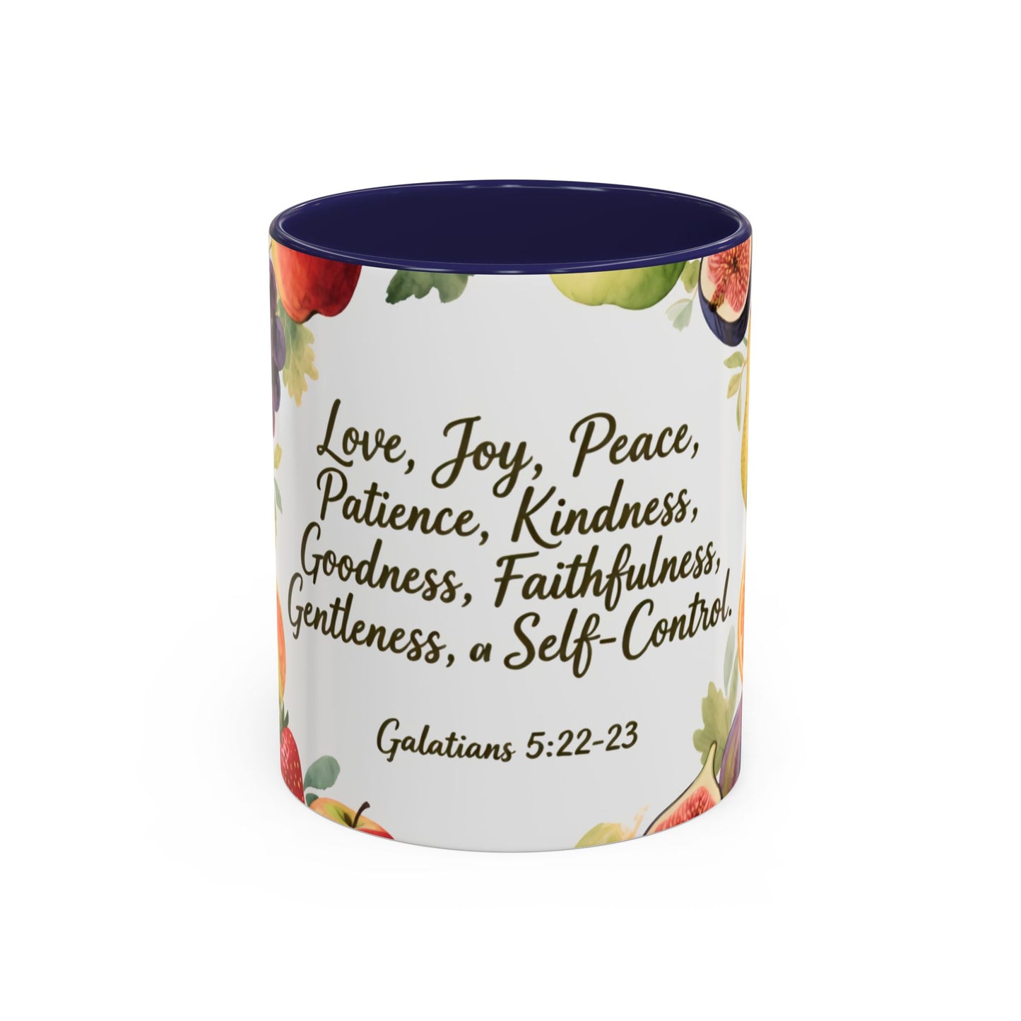 Christian Fruit of the Spirit Accent Coffee Mug — Galatians 5:22-23 Floral Scripture Design (11/15oz)