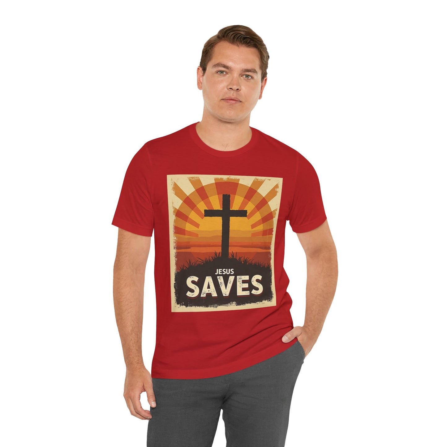 Jesus Saves Cross tee | Christian faith shirt, sunrise graphic | Perfect Gift for Mom and Dad | Friends and Family Shirt