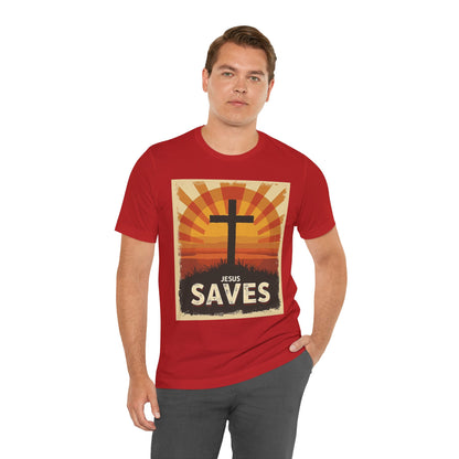 Jesus Saves Cross tee | Christian faith shirt, sunrise graphic | Perfect Gift for Mom and Dad | Friends and Family Shirt