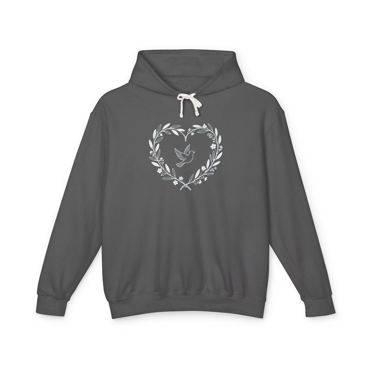 Lightweight Dove-in-Wreath Hoodie — Charcoal Comfort