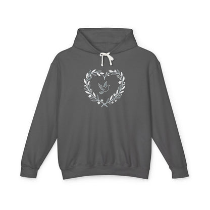 Lightweight Dove-in-Wreath Hoodie — Charcoal Comfort
