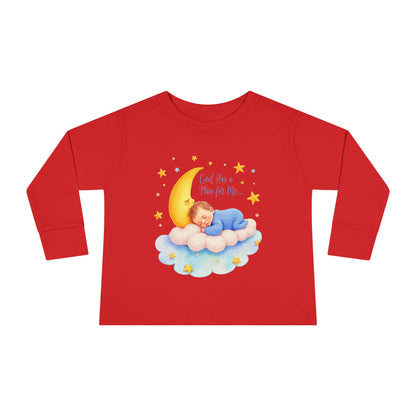 God Has a Plan for Me Toddler Long Sleeve Tee — Sleeping Baby on Moon Cloud