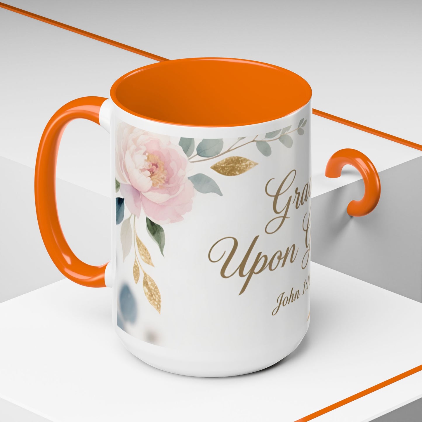 Grace Upon Grace Coffee Mug — Floral John 1:16 Scripture Accent Mug