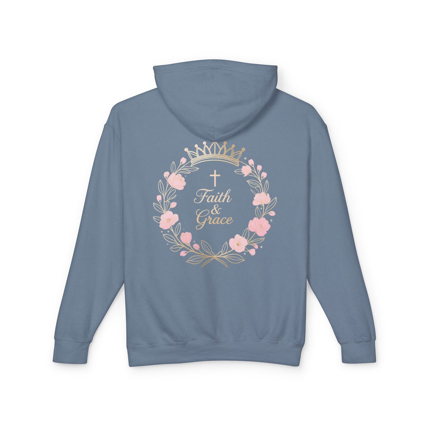 Faith & Grace Blush Rose Hoodie — Lightweight Floral Cross Pullover