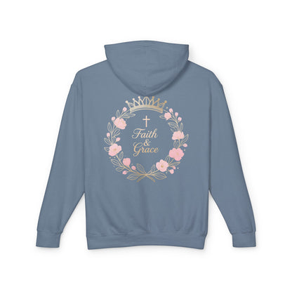 Faith & Grace Blush Rose Hoodie — Lightweight Floral Cross Pullover