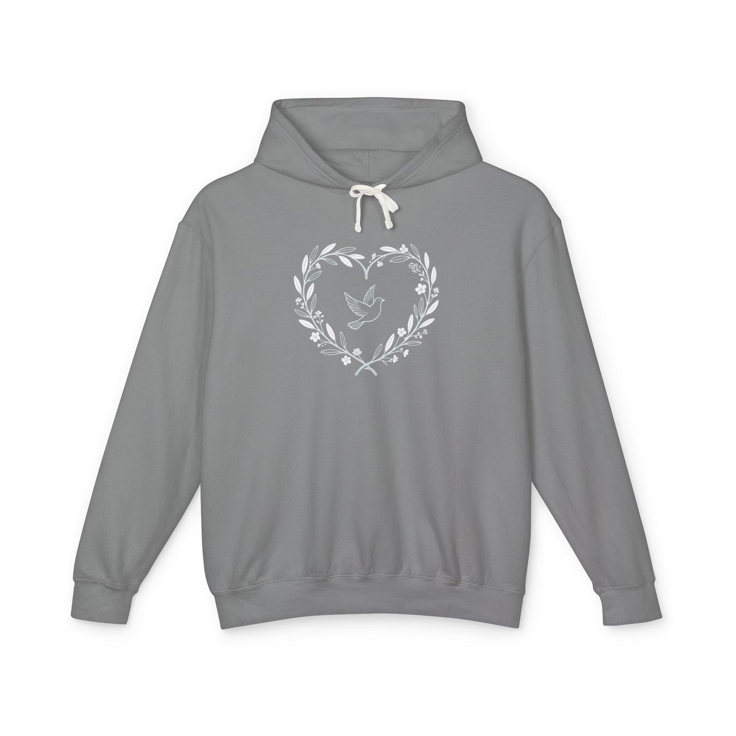 Lightweight Dove-in-Wreath Hoodie — Charcoal Comfort