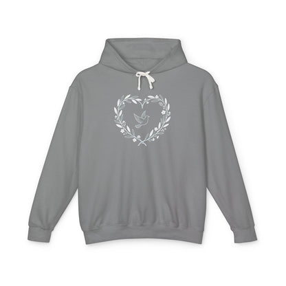 Lightweight Dove-in-Wreath Hoodie — Charcoal Comfort