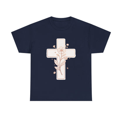 Floral Cross Tee — Delicate Bloom Christian T-Shirt