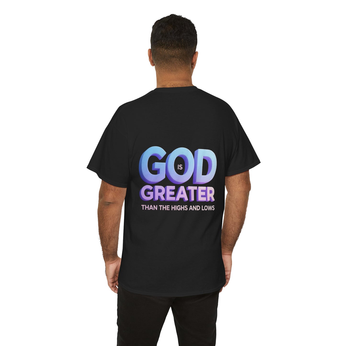 God Greater Gradient Tee — Soft Blue & Lilac Faith Shirt