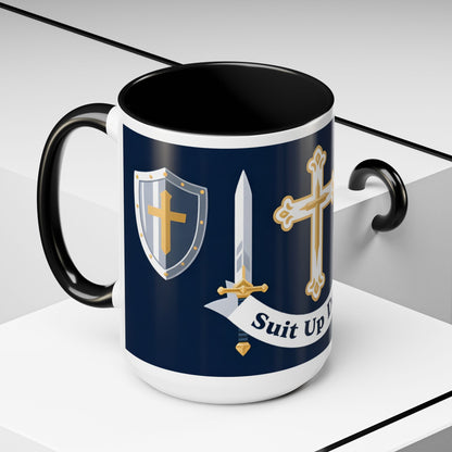 Christian Knight Coffee Mug — “Suit Up Daily” Accent Ceramic Mug