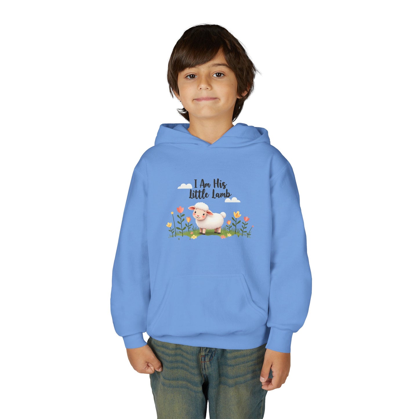 Youth Hoodie - "I Am His Little Lamb" Cute Floral Lamb Kids Pullover