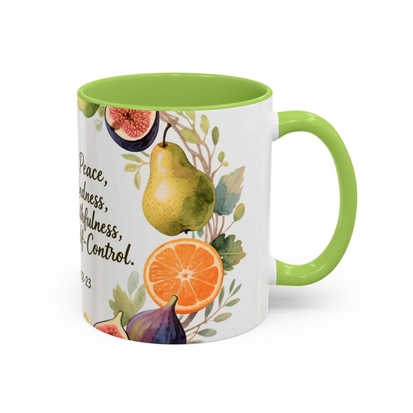 Christian Fruit of the Spirit Accent Coffee Mug — Galatians 5:22-23 Floral Scripture Design (11/15oz)