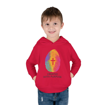 Toddler Hoodie — "Created With Purpose" Rainbow Fingerprint Cross
