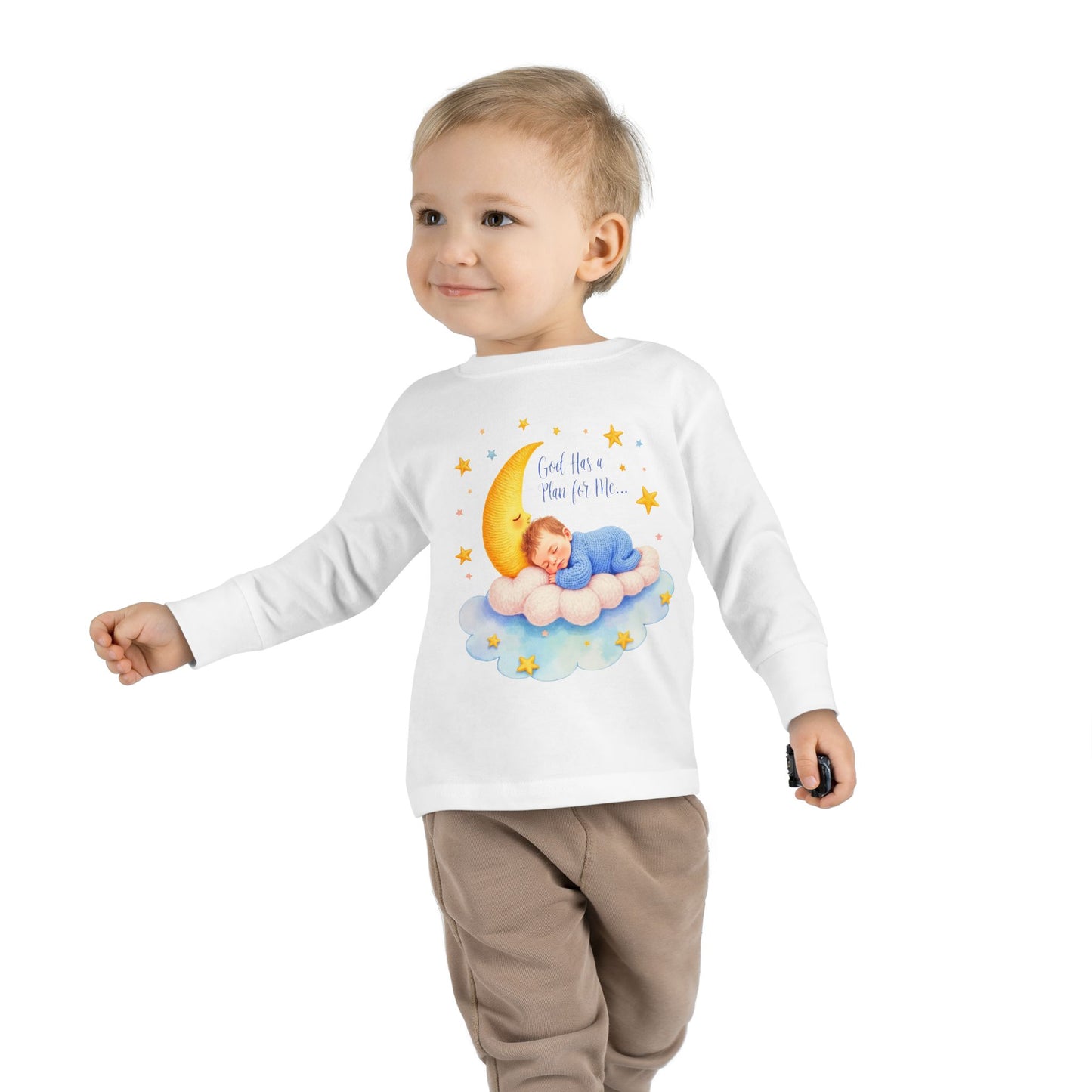 God Has a Plan for Me Toddler Long Sleeve Tee — Sleeping Baby on Moon Cloud
