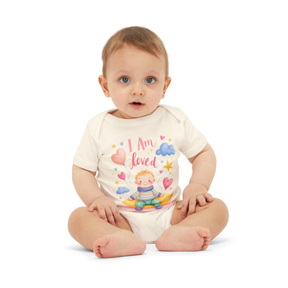 “I Am Loved” Baby Onesie – Cute Infant Bodysuit with Heart & Cloud Illustration