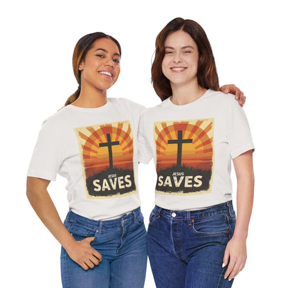 Jesus Saves Cross tee | Christian faith shirt, sunrise graphic | Perfect Gift for Mom and Dad | Friends and Family Shirt