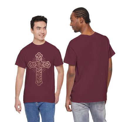 Floral Cross Tee – Delicate Pink Botanical Christian T-Shirt