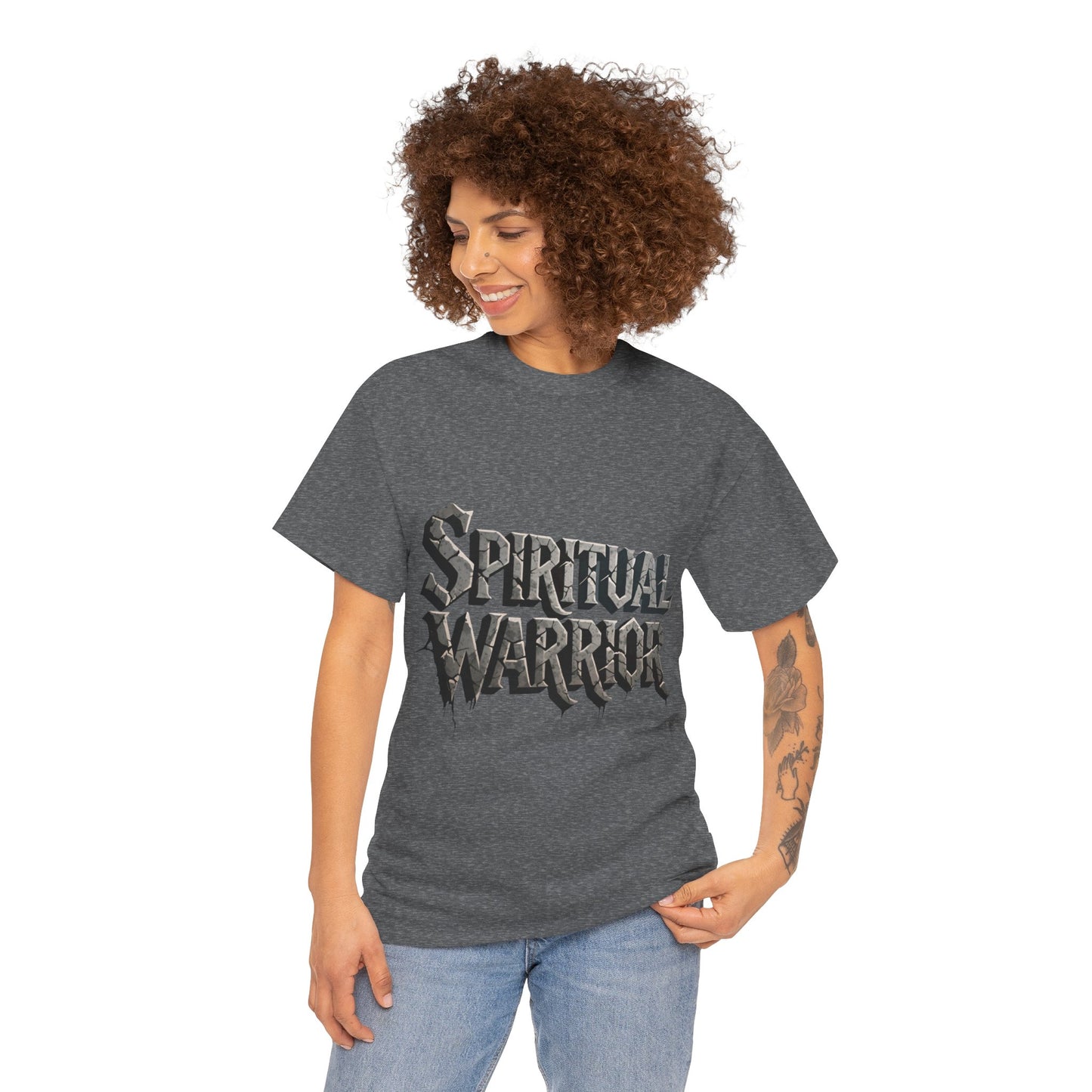 Spiritual Warrior T-Shirt — Gothic Lettering Faith & Strength Tee