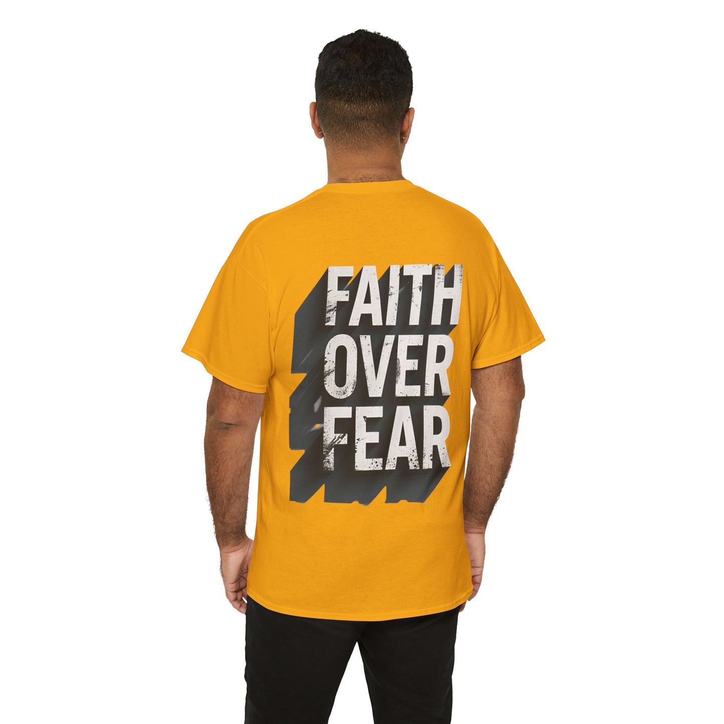 Faith Over Fear Cotton Tee — Distressed Inspirational Graphic