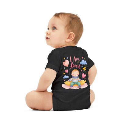“I Am Loved” Baby Onesie – Cute Infant Bodysuit with Heart & Cloud Illustration