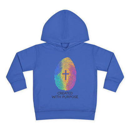 Toddler Hoodie — "Created With Purpose" Rainbow Fingerprint Cross