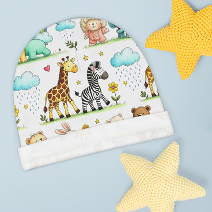 Baby Beanie - Cute Safari Animal Print Newborn Hat (Giraffe, Zebra, Teddy)