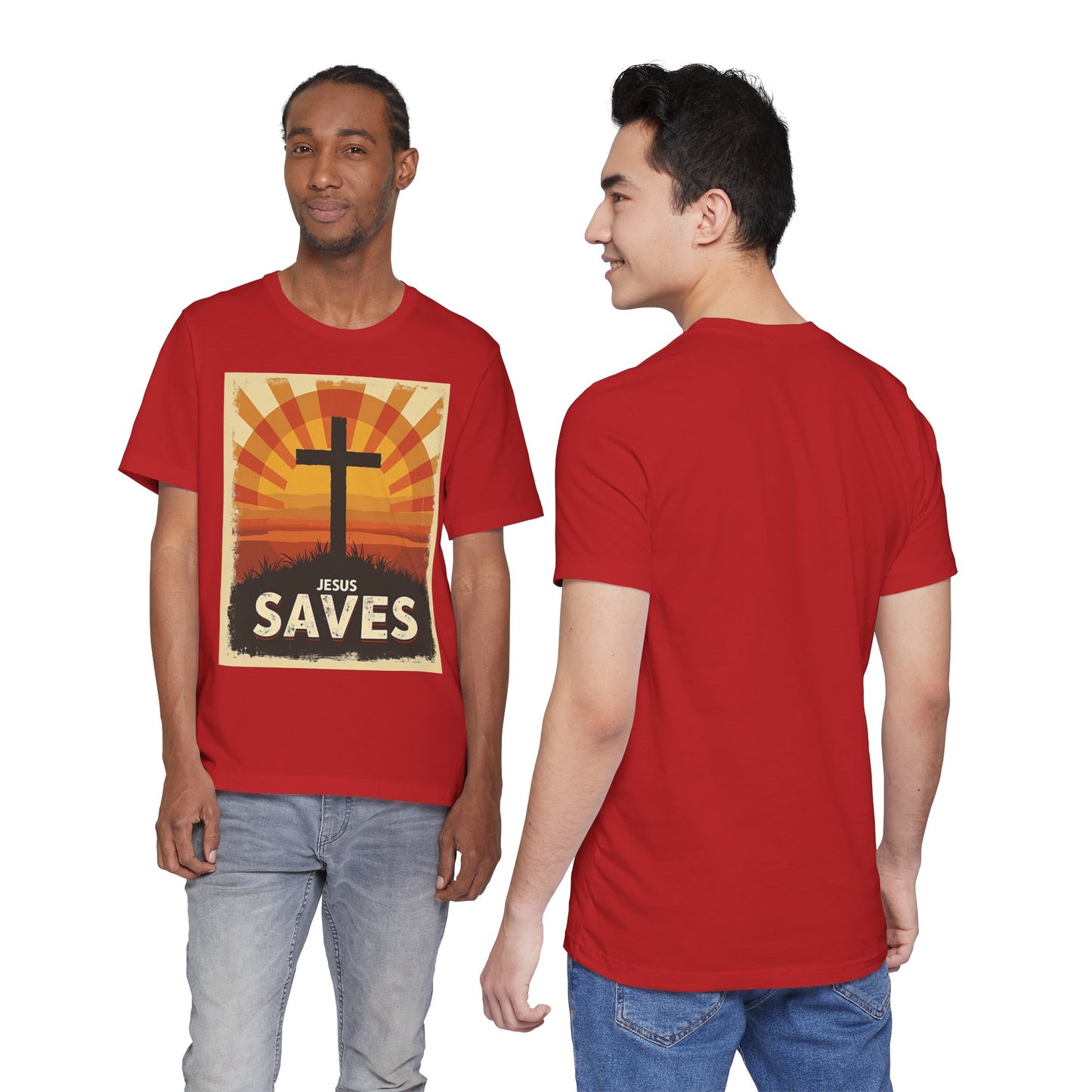 Jesus Saves Cross tee | Christian faith shirt, sunrise graphic | Perfect Gift for Mom and Dad | Friends and Family Shirt