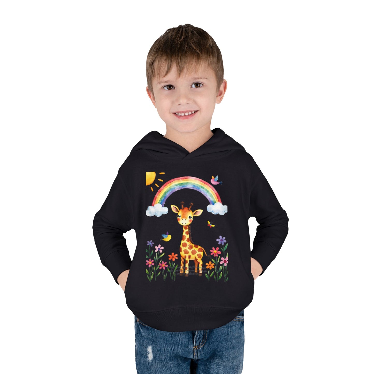 Toddler Hoodie — Giraffe Rainbow Floral Pullover