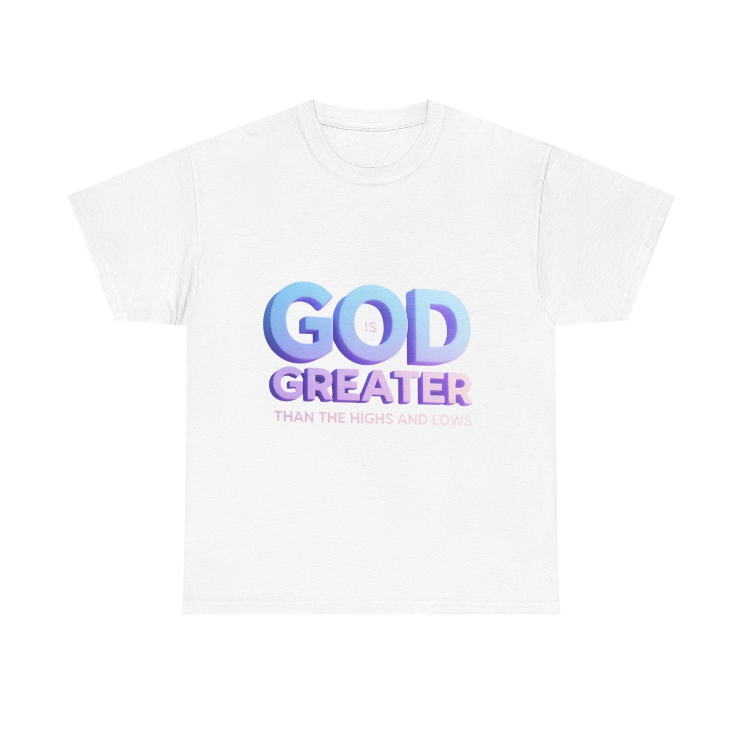 God Greater Gradient Tee — Soft Blue & Lilac Faith Shirt