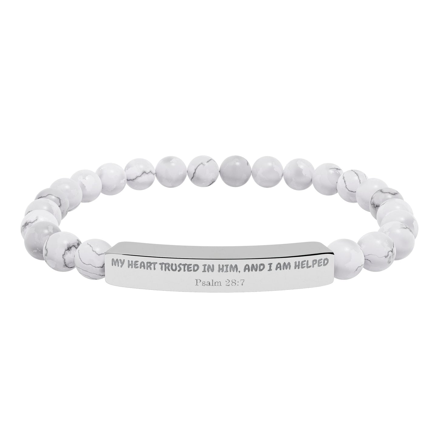 Engravable Natural Stone Stretch Bracelet — Personalized Bar Beaded Bracelet